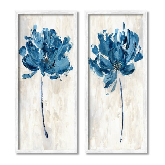 Stupell Industries Vivid Blue Abstract Flowers Rustic Florals Neutral Beige, 10 x 24, Design by Katrina Craven