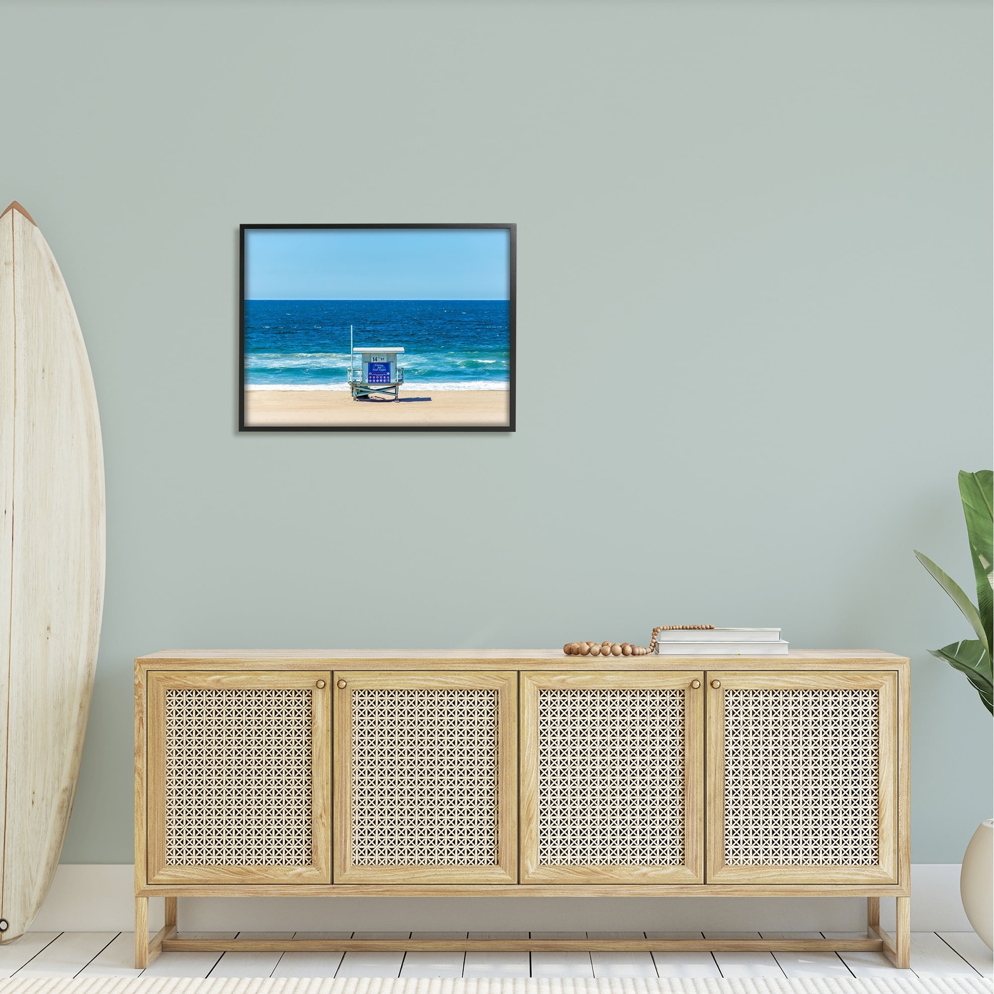 Stupell Industries Vivid Blue Beach Water Waves Coastline Hut Photograph Black Framed Art Print Wall Art, Design by Jeff Poe Photography