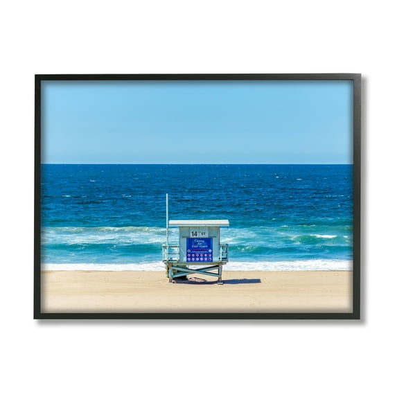 Stupell Industries Vivid Blue Beach Water Waves Coastline Hut Photograph Black Framed Art Print Wall Art, Design by Jeff Poe Photography