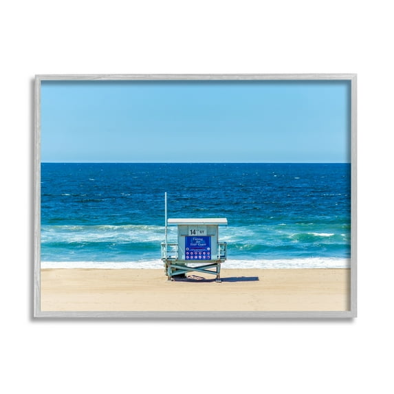 Stupell Industries Vivid Blue Beach Water Waves Coastline Hut Photograph Gray Framed Art Print Wall Art, Design by Jeff Poe Photography