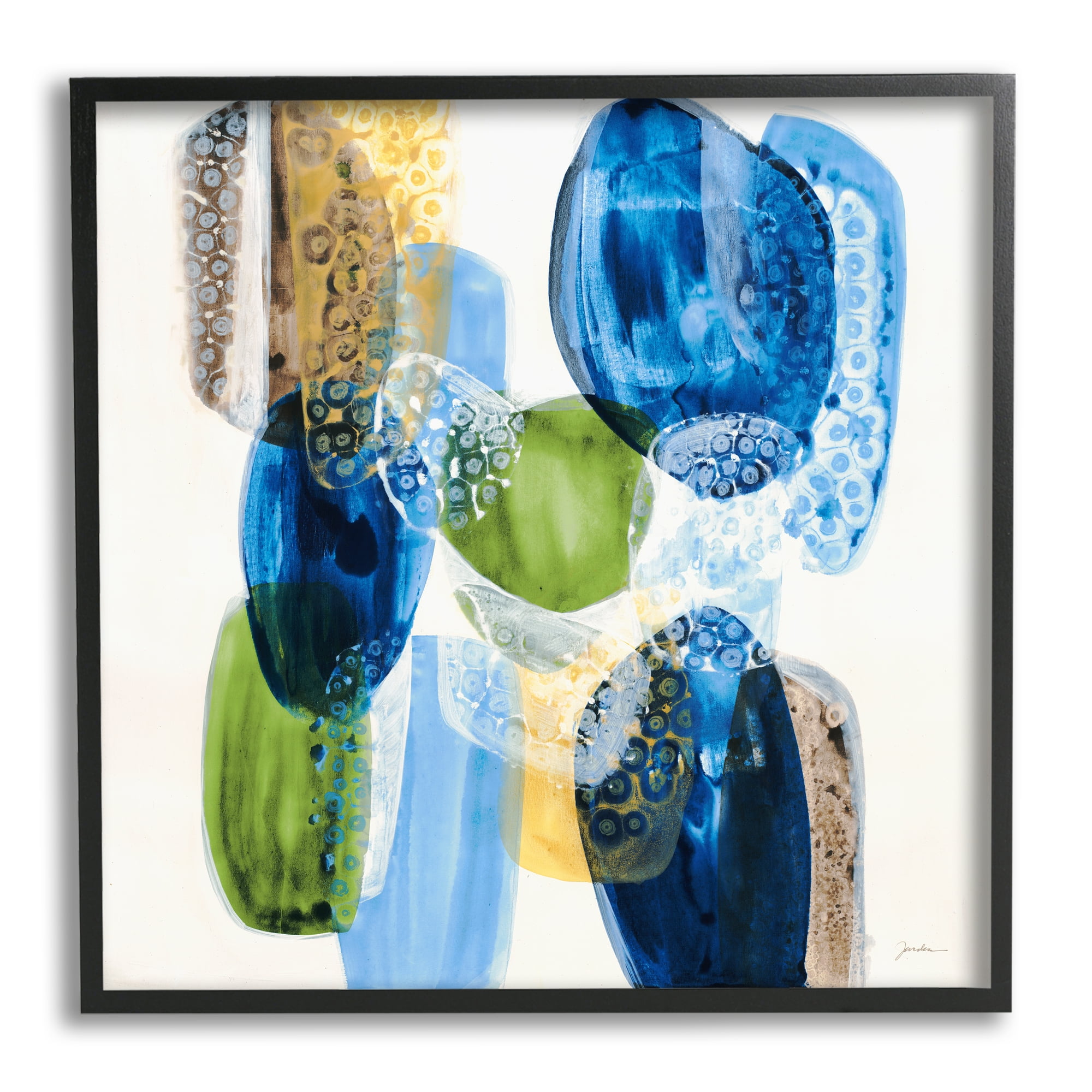 Stupell Industries Vivid Blue Circle Shapes Abstract Pebbled Design Painting Black Framed Art Print Wall Art, Design by Liz Jardine