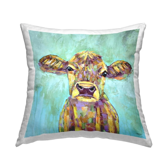 Stupell Industries Vivid Blue Country Calf Cattle Printed Throw Pillow Design by Jen Seeley