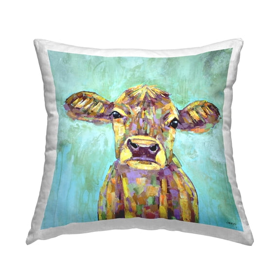 Stupell Industries Vivid Blue Country Calf Cattle Printed Throw Pillow Design by Jen Seeley