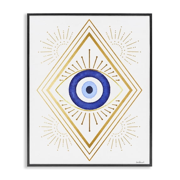 Stupell Industries Bohemian Vivid Blue Eye Vintage Geometric Deco Glam Shapes Black Framed Giclee Art, 24 x 30, by Amanda Greenwood
