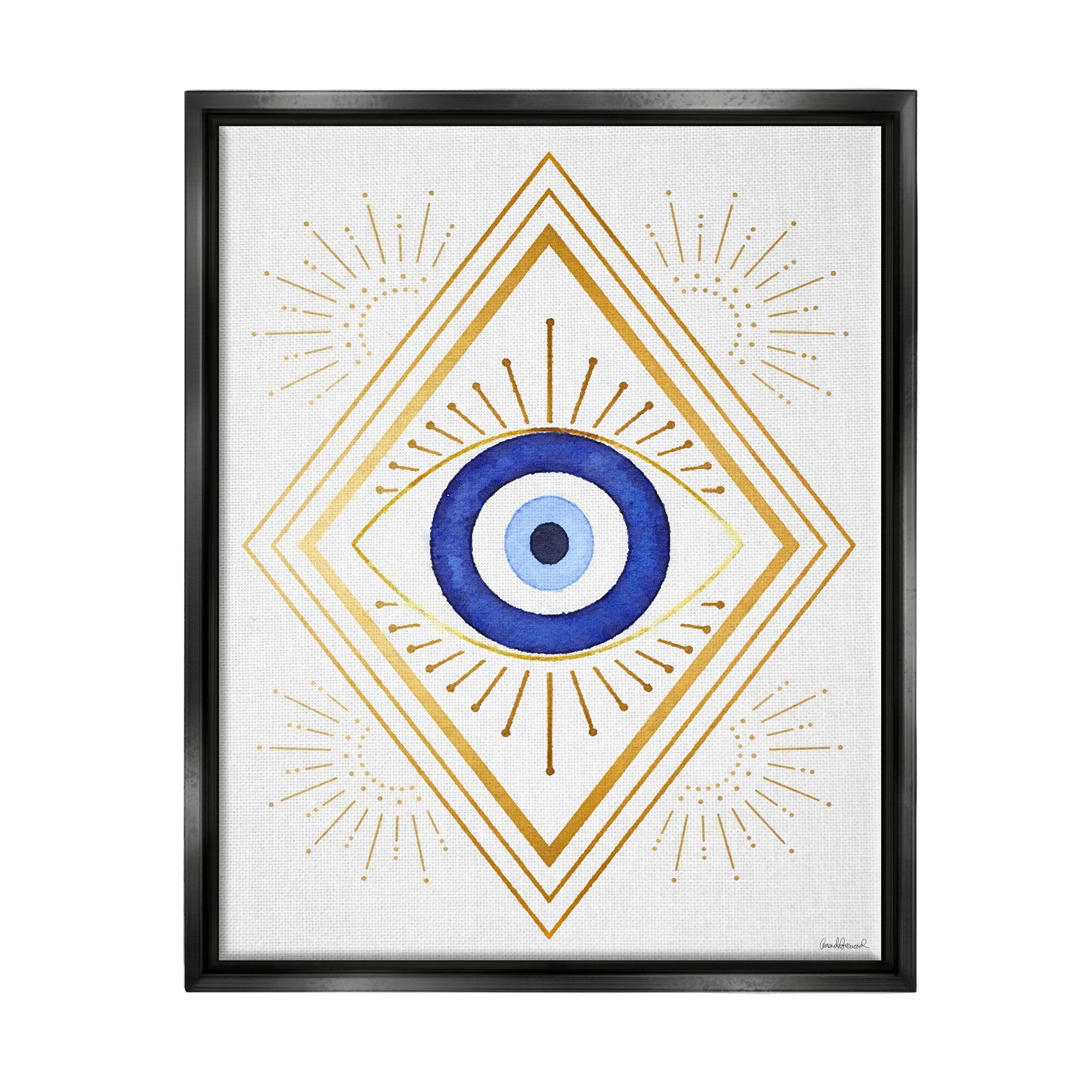 Stupell Industries Vivid Blue Eye Vintage Geometric Deco Glam Shapes Jet Black Framed Floating Canvas Wall Art, 16x20, by Amanda Greenwood