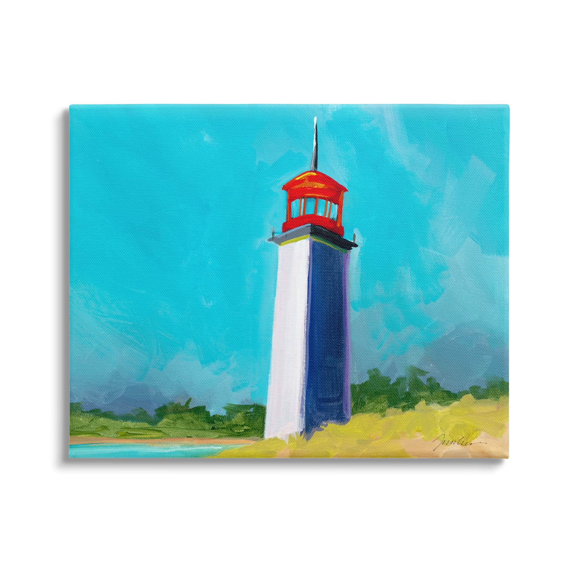 Stupell Industries Vivid Blue Lighthouse Nature Painting Gallery Wrapped Canvas Print Wall Art, 48 x 36