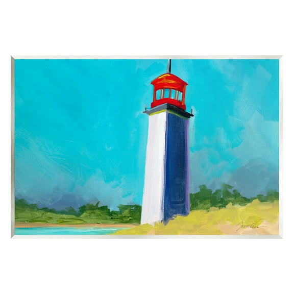 Stupell Industries Vivid Blue Lighthouse Nature Painting Unframed Art Print Wall Art, 15 x 10