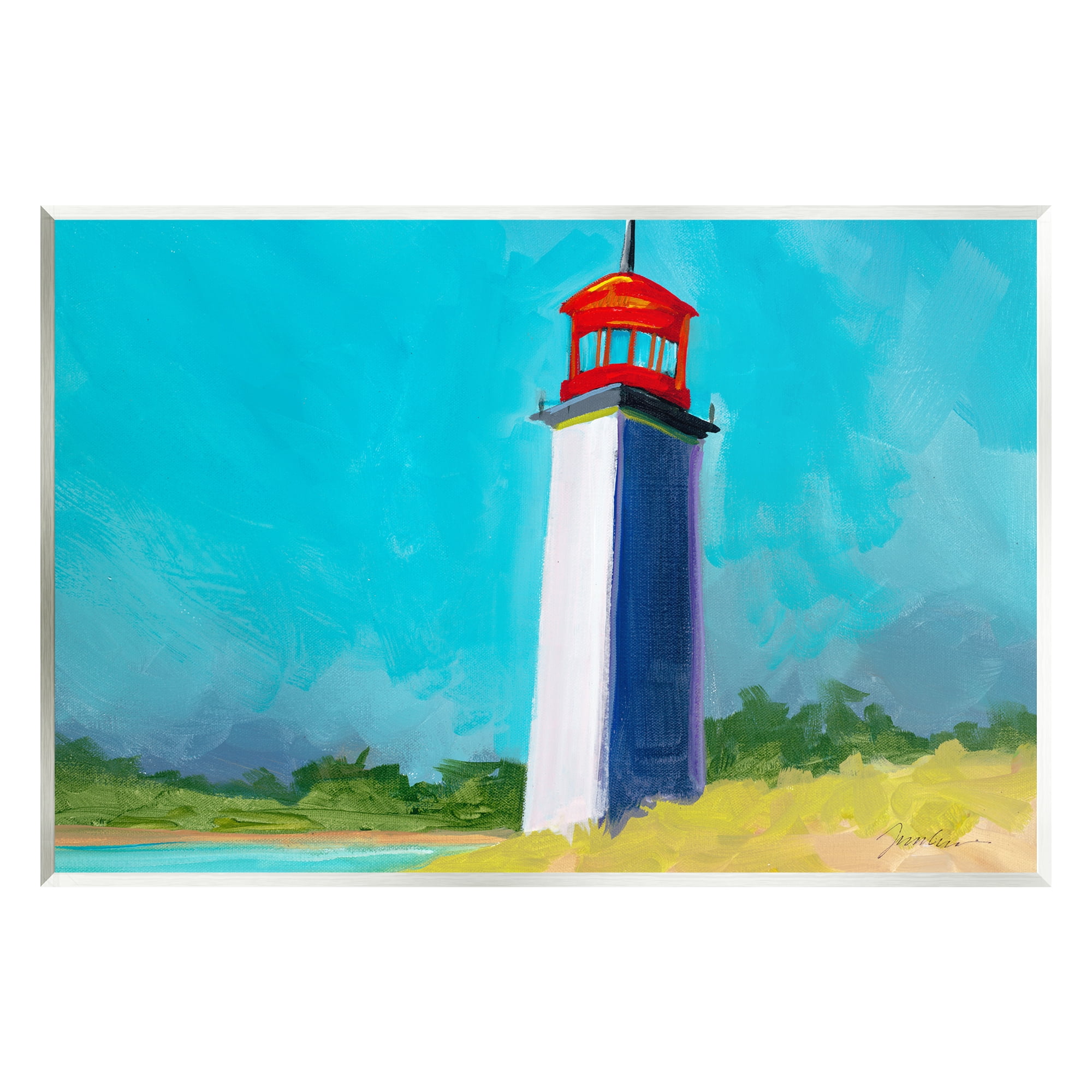 Stupell Industries Vivid Blue Lighthouse Nature Painting Unframed Art Print Wall Art, 19 x 13