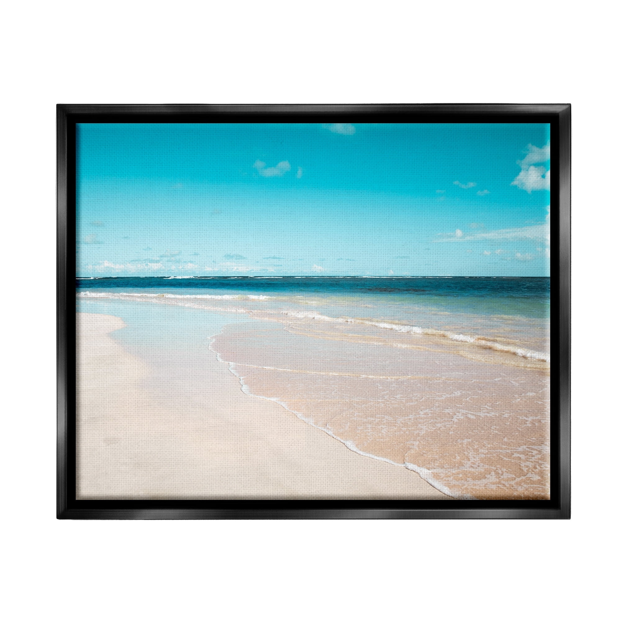Stupell Industries Vivid Blue Panoramic Sky Sandy Beach Coast Photograph Jet Black Floating Framed Canvas Print Wall Art, Design by Danita Delimont
