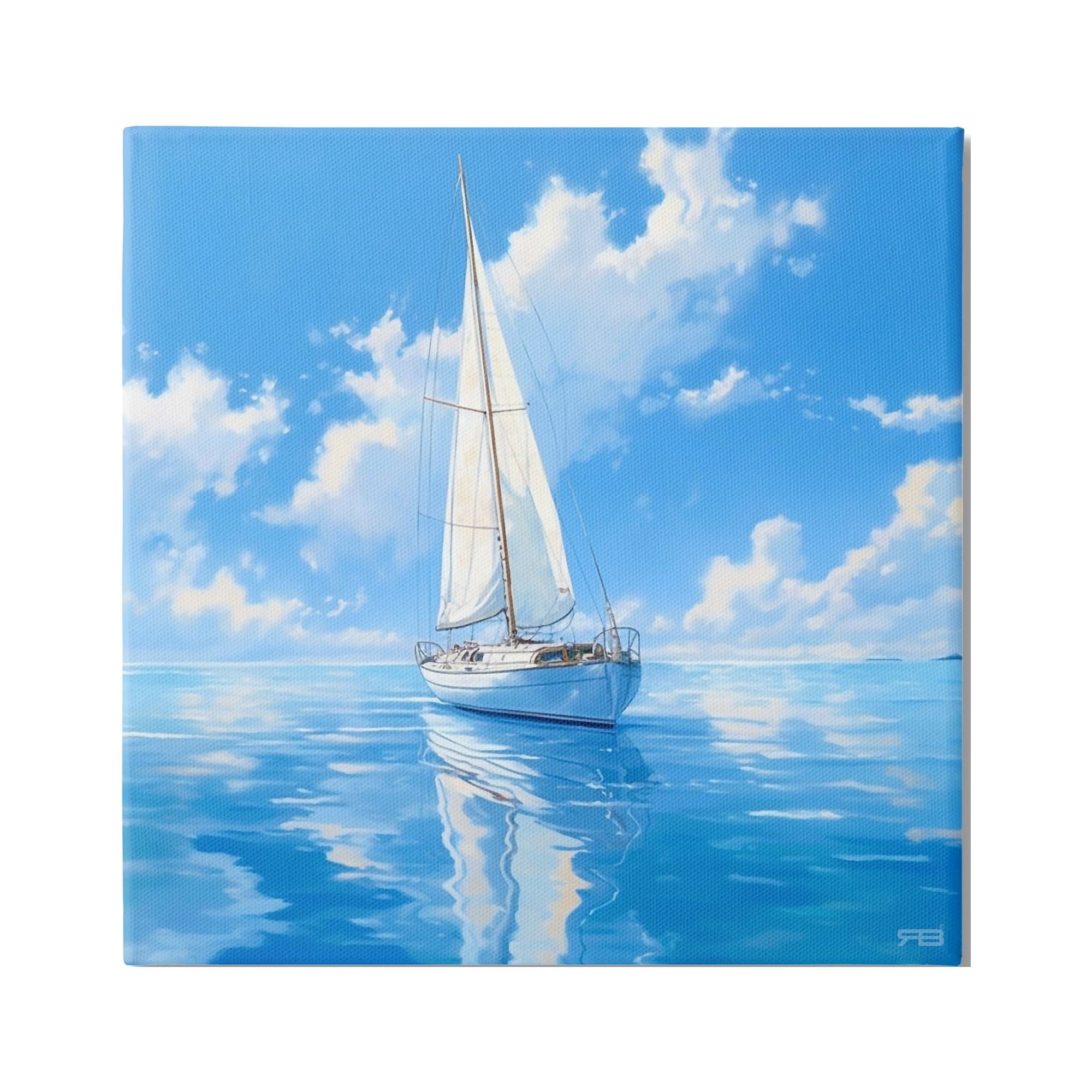 Stupell Industries Vivid Blue Sailboat Reflection Transportation Painting Gallery Wrapped Canvas Art Print Wall Art, 30 x 30