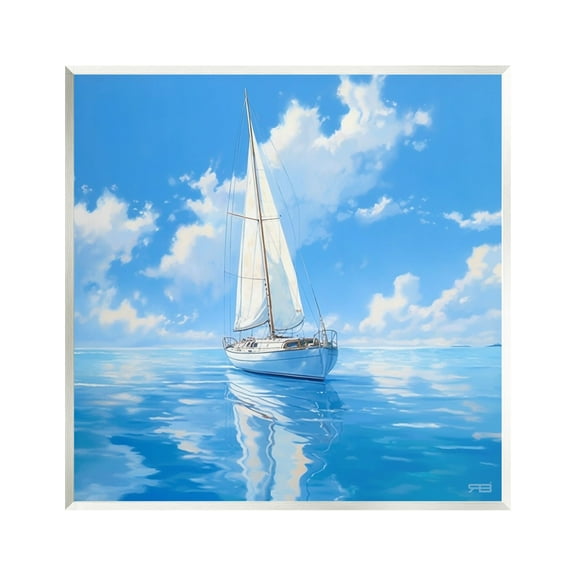 Stupell Industries Vivid Blue Sailboat Reflection Transportation Painting Unframed Art Print Wall Art, 12 x 12