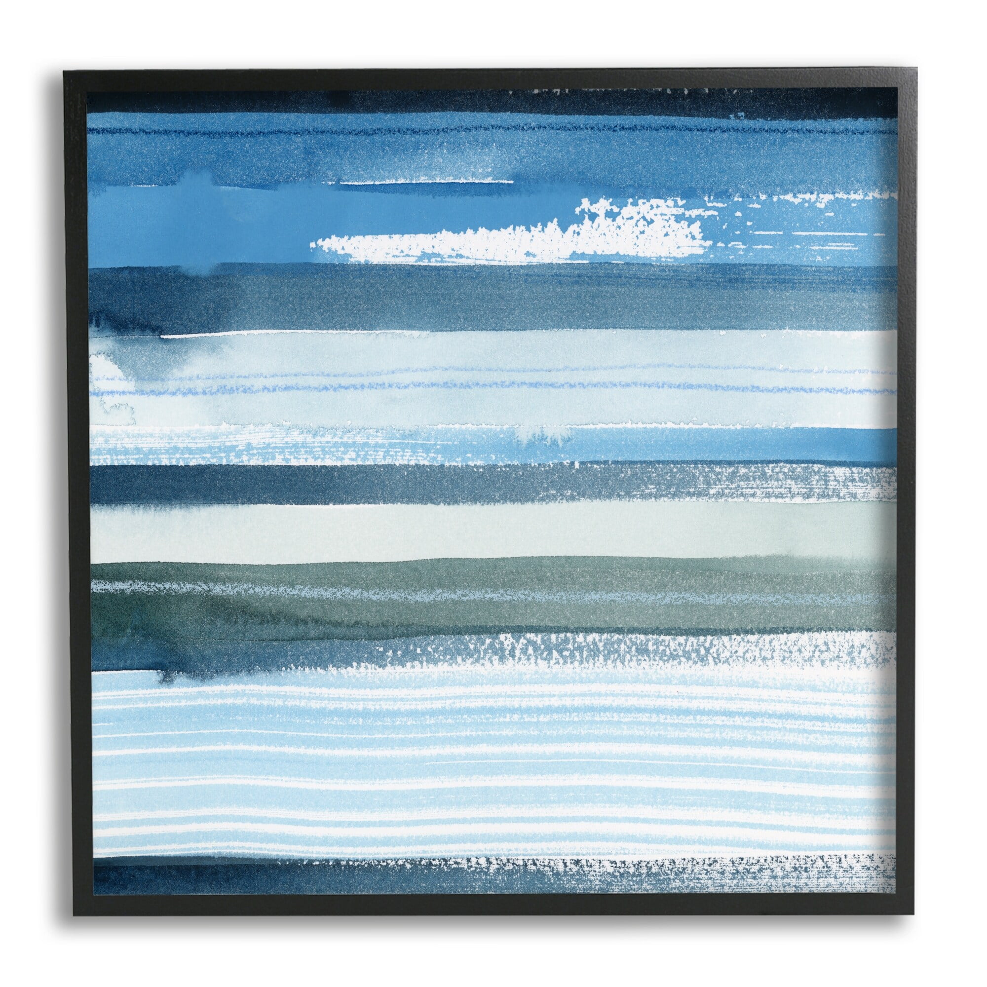 Stupell Industries Vivid Blue Striped Landscape Abstract Ocean View Painting Black Framed Art Print Wall Art, Design by Grace Popp
