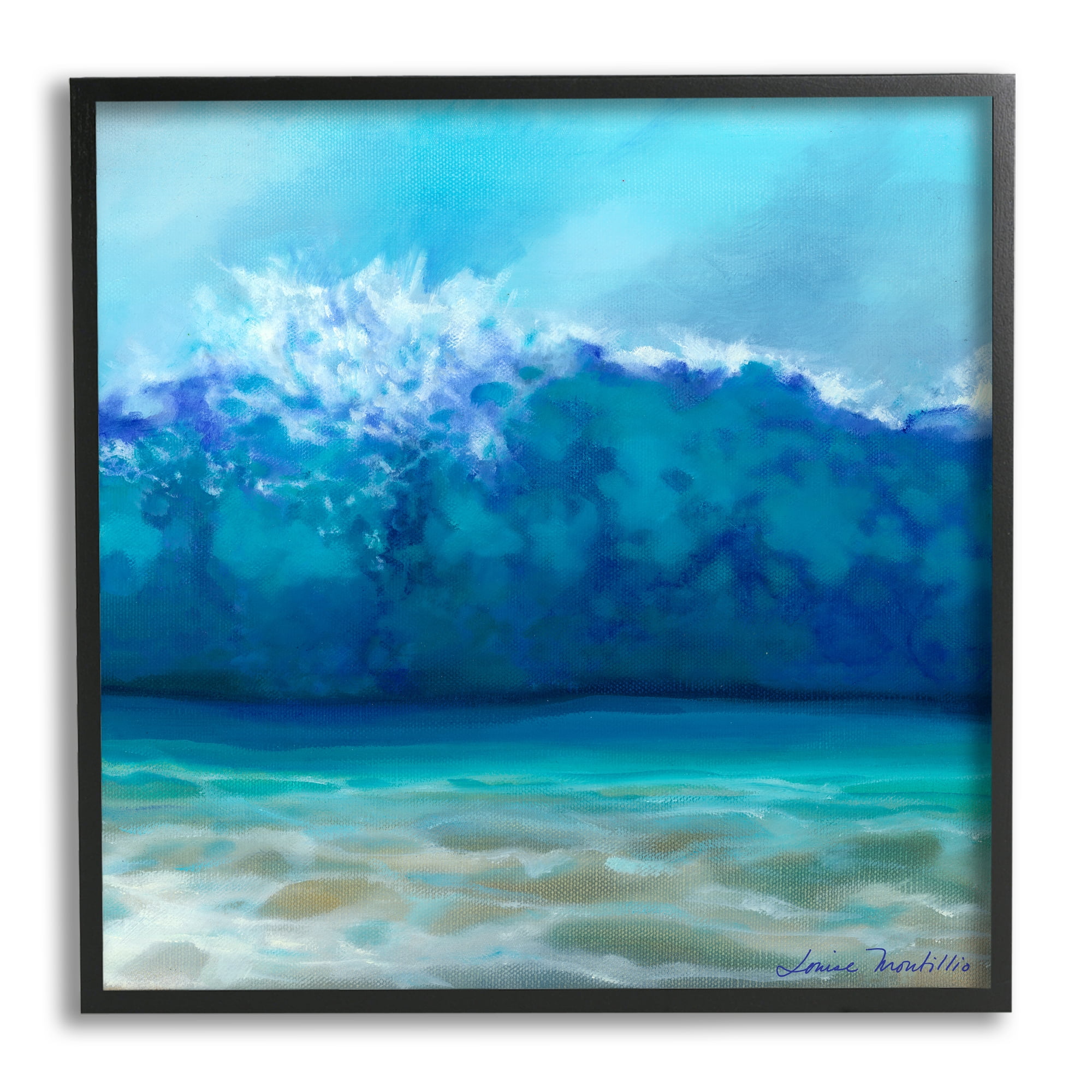 Stupell Industries Vivid Blue Tsunami Wave Splash Coastal Painting Black Framed Art Print Wall Art