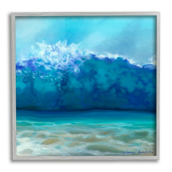 Stupell Industries Vivid Blue Tsunami Wave Splash Coastal Painting Gray Framed Art Print Wall Art