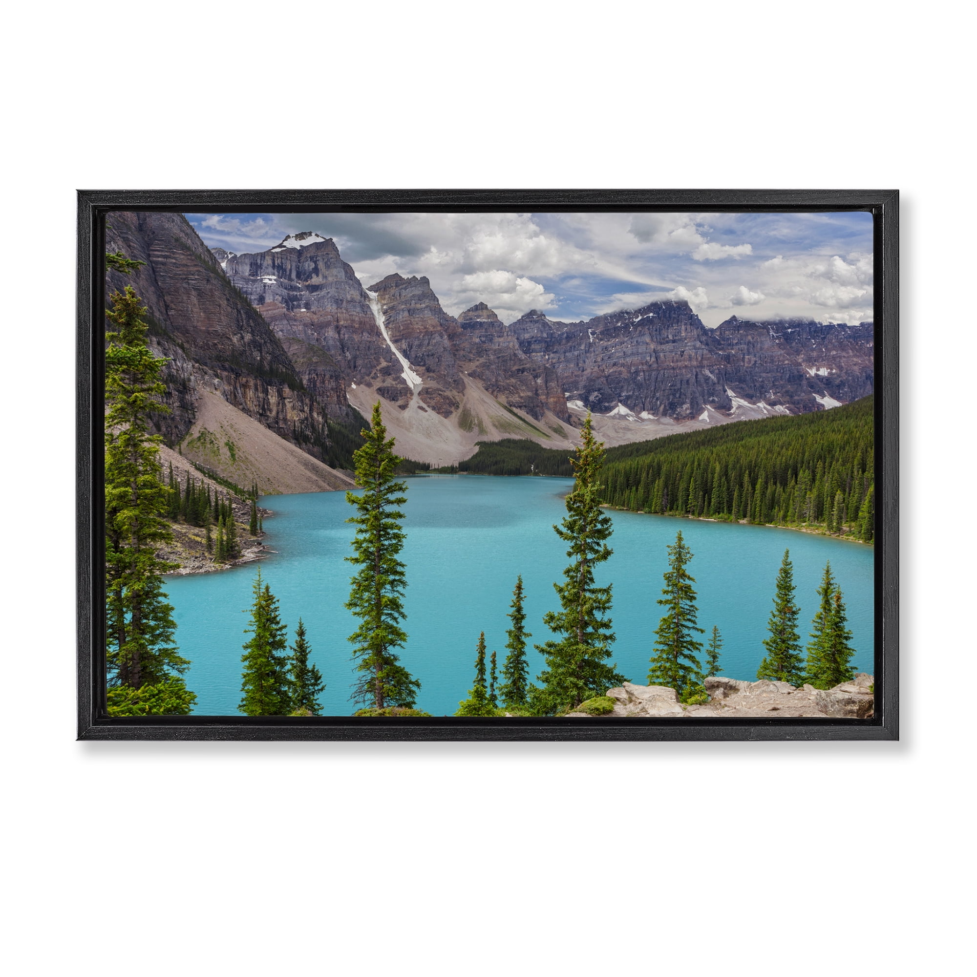 Stupell Industries Vivid Blue Valley Pond Landscape & Nature Photography Black Floater Framed Canvas Art Print Wall Art, 25 x 17
