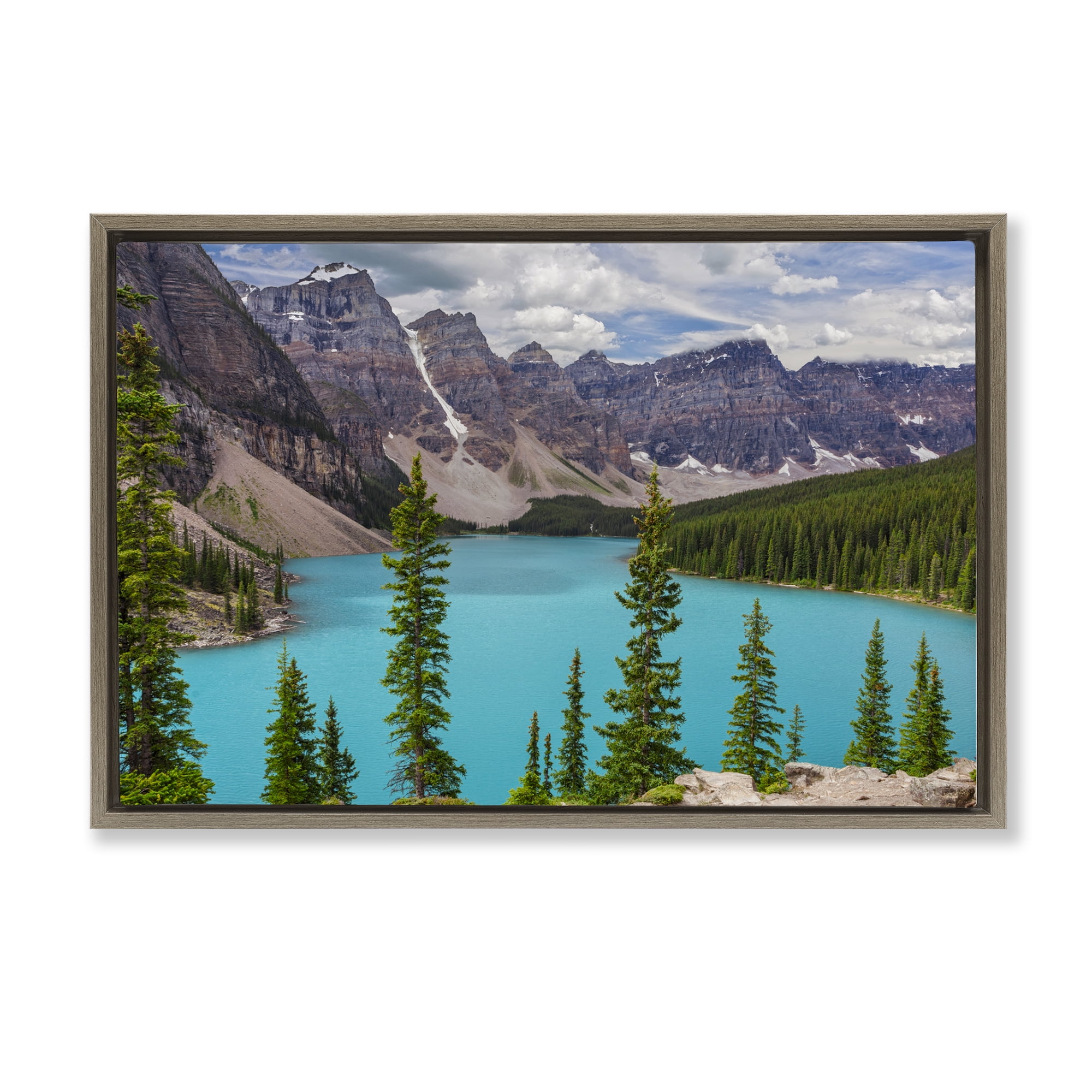 Stupell Industries Vivid Blue Valley Pond Landscape & Nature Photography Brown Floater Framed Canvas Art Print Wall Art, 25 x 17