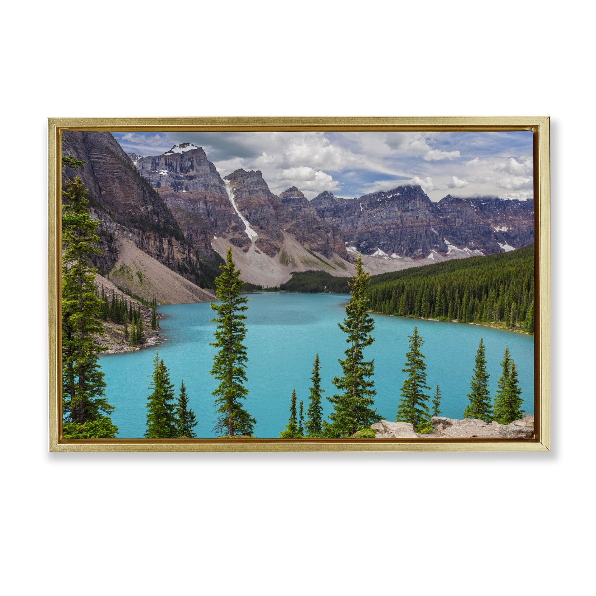Stupell Industries Vivid Blue Valley Pond Landscape & Nature Photography Gold Floater Framed Canvas Art Print Wall Art, 31 x 21