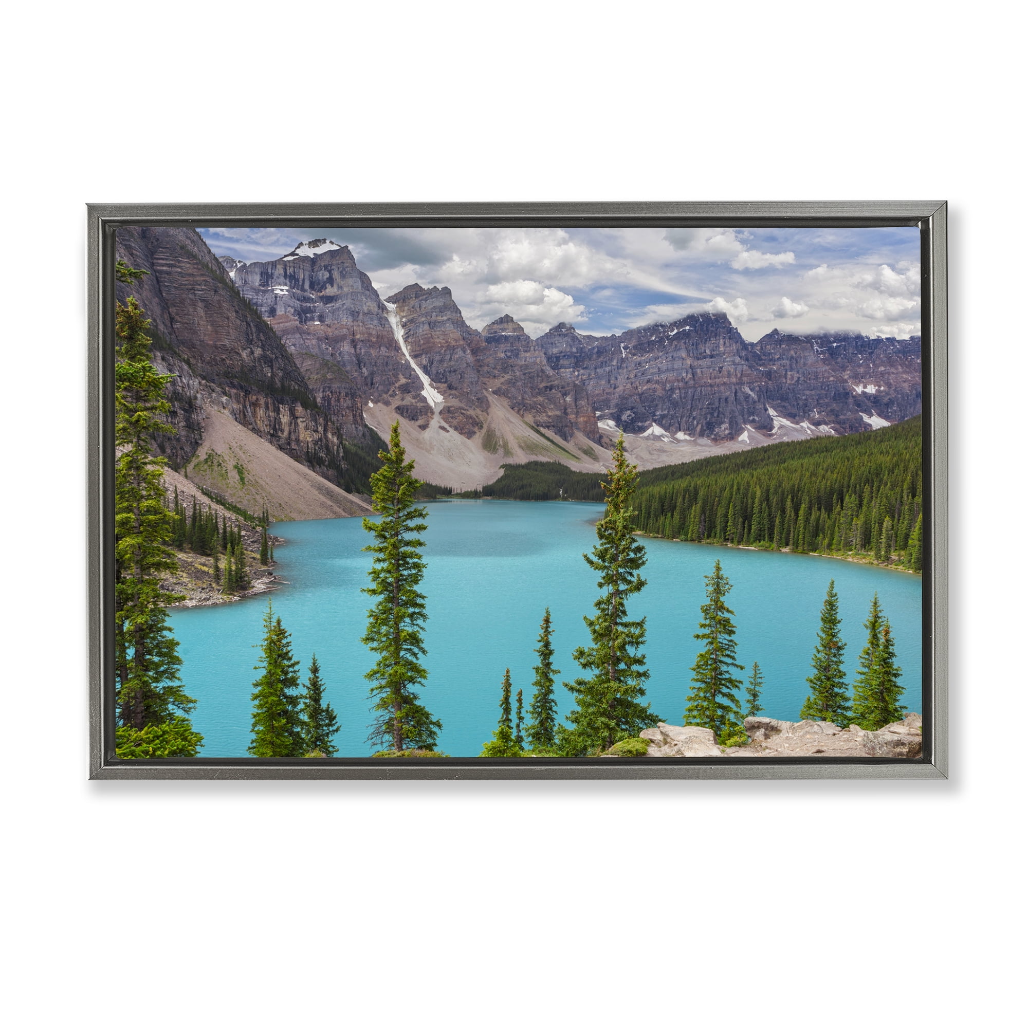 Stupell Industries Vivid Blue Valley Pond Landscape & Nature Photography Gray Floater Framed Canvas Art Print Wall Art, 31 x 21