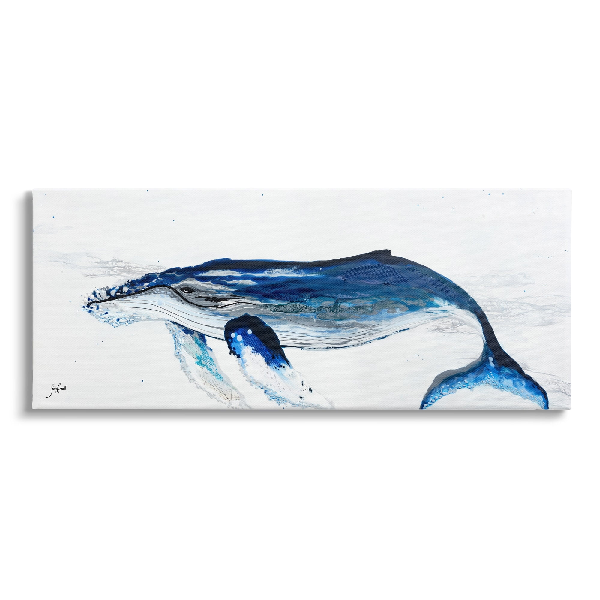 Stupell Industries Vivid Blue Whale Swimming Marine Animal Sea Life Graphic Art Gallery Wrapped Canvas Print Wall Art, Design by Stacy Gresell
