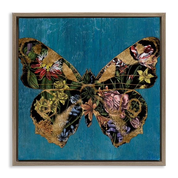 Stupell Industries Vivid Blue with Butterfly Animals Painting Brown Floater Framed Canvas Art Print Wall Art, 25 x 25