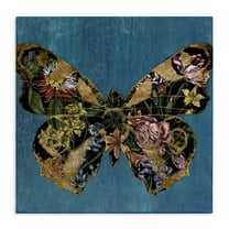 Stupell Industries Vivid Blue with Butterfly Animals Painting Wrapped Canvas Art Print Wall Art, 17 x 17
