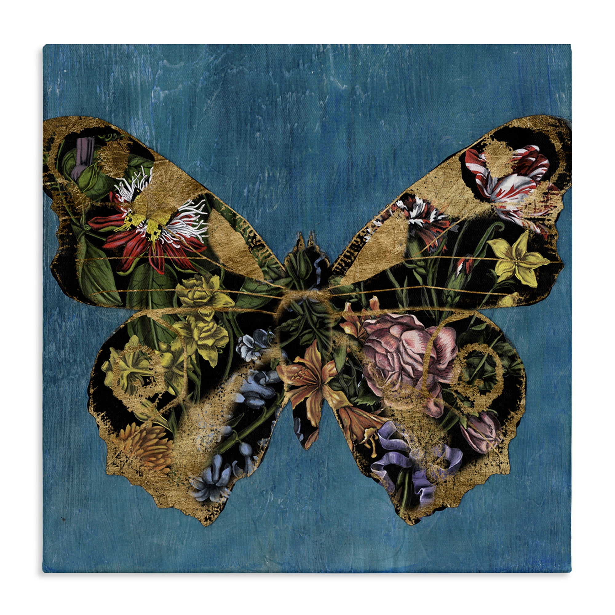 Stupell Industries Vivid Blue with Butterfly Animals Painting Wrapped Canvas Art Print Wall Art, 30 x 30
