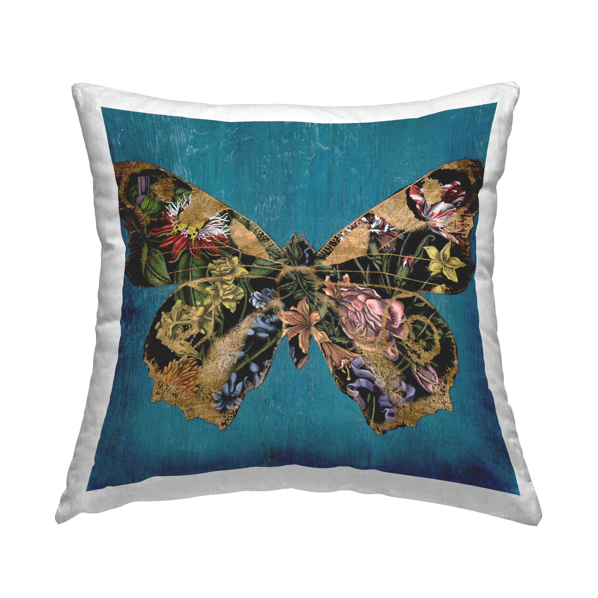 Stupell Industries Vivid Blue with Butterfly Decorative Printed Throw Pillow Design by Naomi McCavitt .