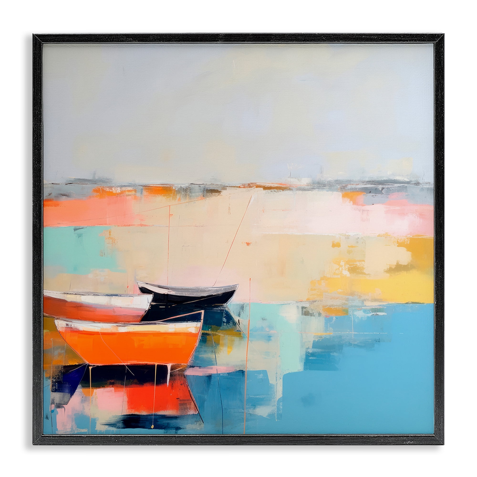 Stupell Industries Vivid Boat Abstraction Transportation Painting Black Framed Art Print Wall Art, 12 x 12