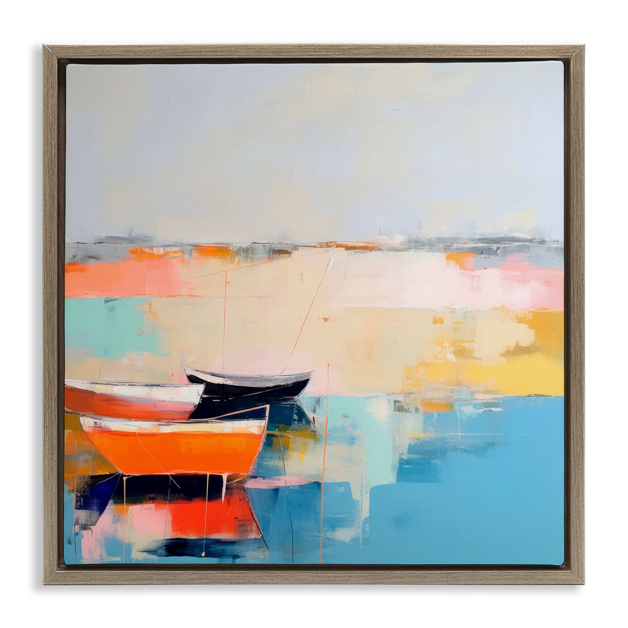 Stupell Industries Vivid Boat Abstraction Transportation Painting Brown Floater Framed Canvas Art Print Wall Art, 25 x 25