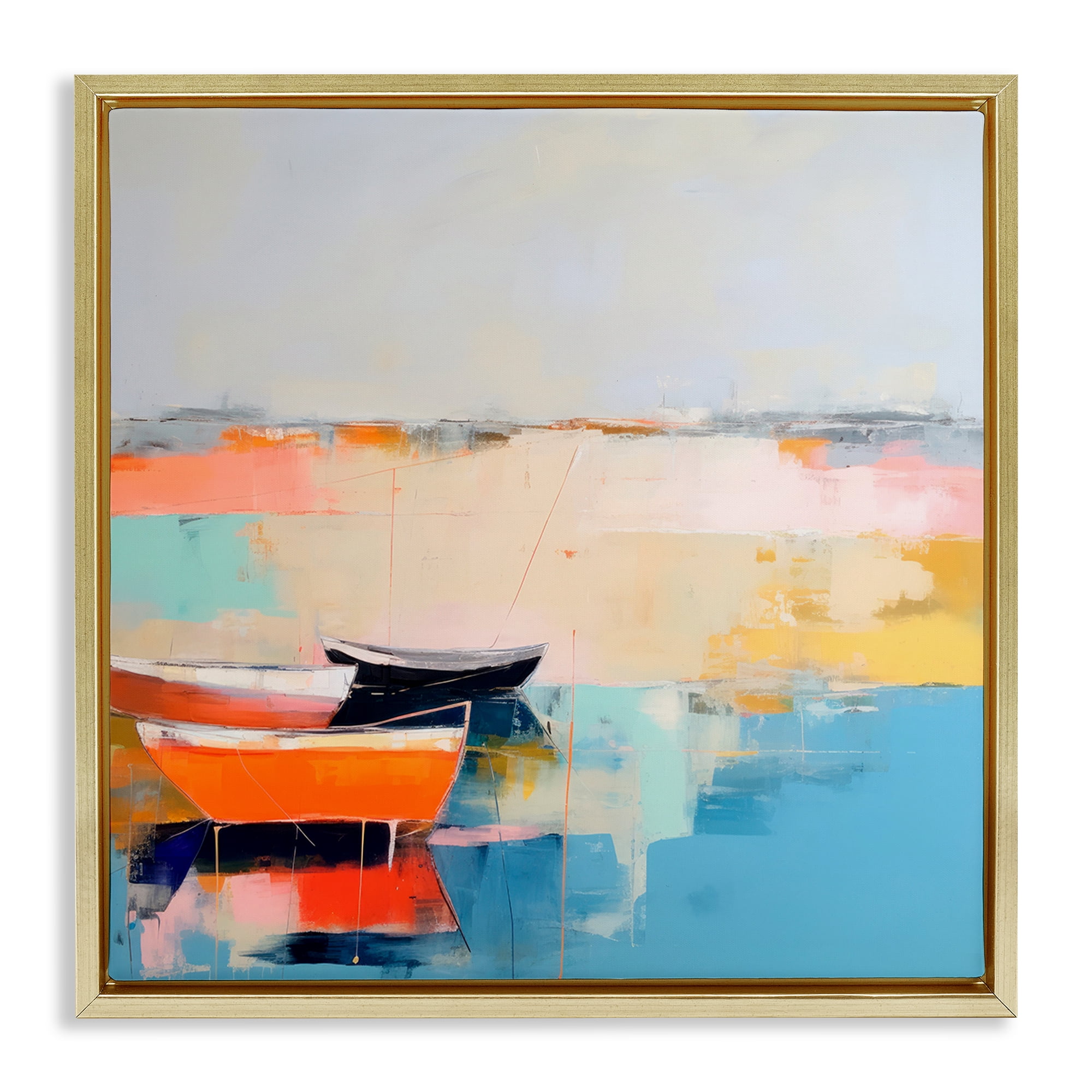 Stupell Industries Vivid Boat Abstraction Transportation Painting Gold Floater Framed Canvas Art Print Wall Art, 18 x 18