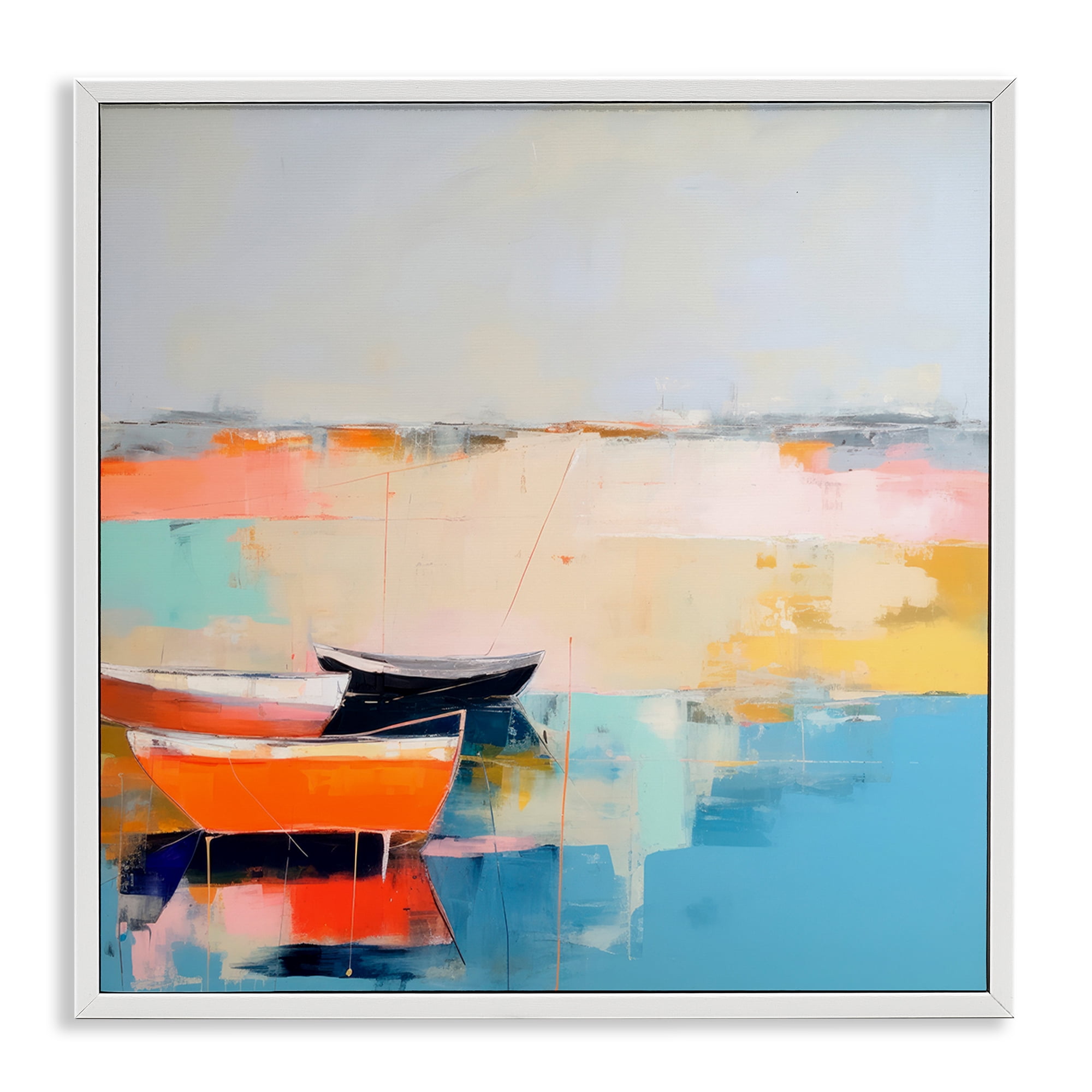 Stupell Industries Vivid Boat Abstraction Transportation Painting White Framed Art Print Wall Art, 17 x 17