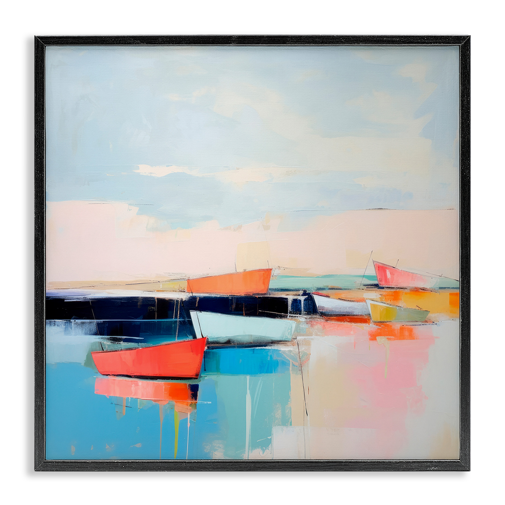 Stupell Industries Vivid Boat Reflection Transportation Painting Black Framed Art Print Wall Art, 24 x 24