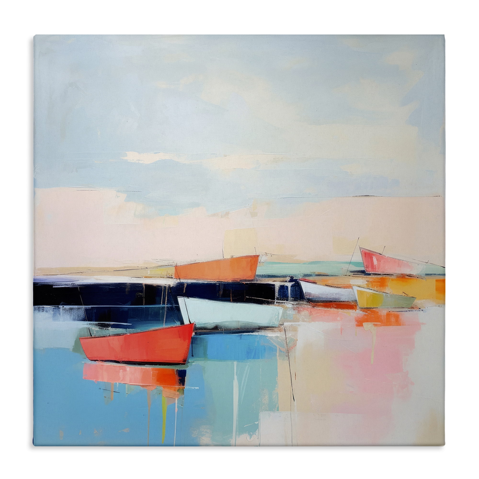 Stupell Industries Vivid Boat Reflection Transportation Painting Gallery Wrapped Canvas Art Print Wall Art, 30 x 30
