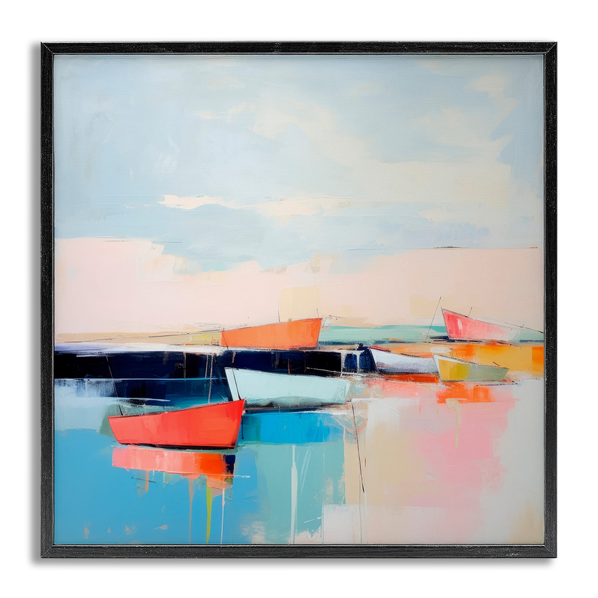 Stupell Industries Vivid Boat Reflection Transportation Painting Gray Framed Art Print Wall Art, 12 x 12