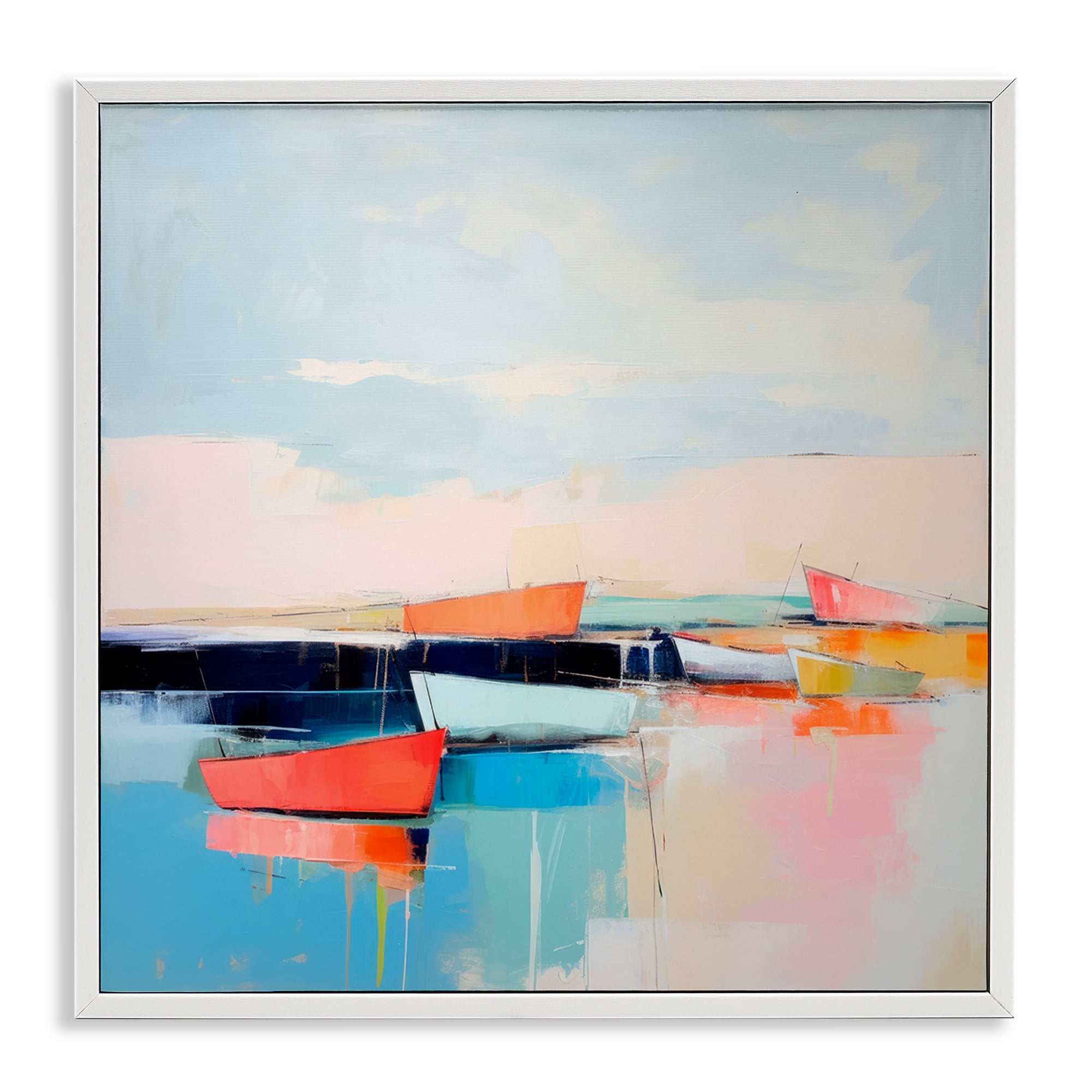 Stupell Industries Vivid Boat Reflection Transportation Painting White Framed Art Print Wall Art, 12 x 12