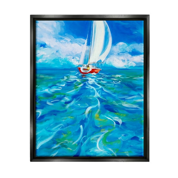 Stupell Industries Vivid Boat Wake Transportation Painting Black Floater Framed Art Print Wall Art, 25 x 31