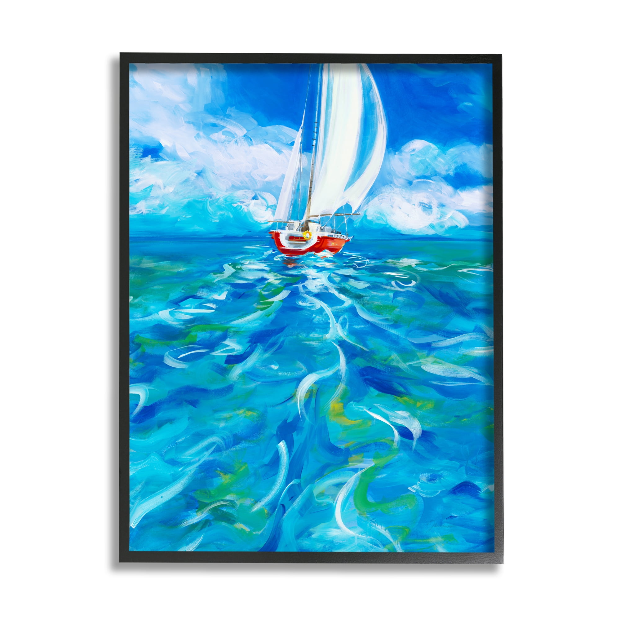 Stupell Industries Vivid Boat Wake Transportation Painting Black Framed Art Print Wall Art, 24 x 30