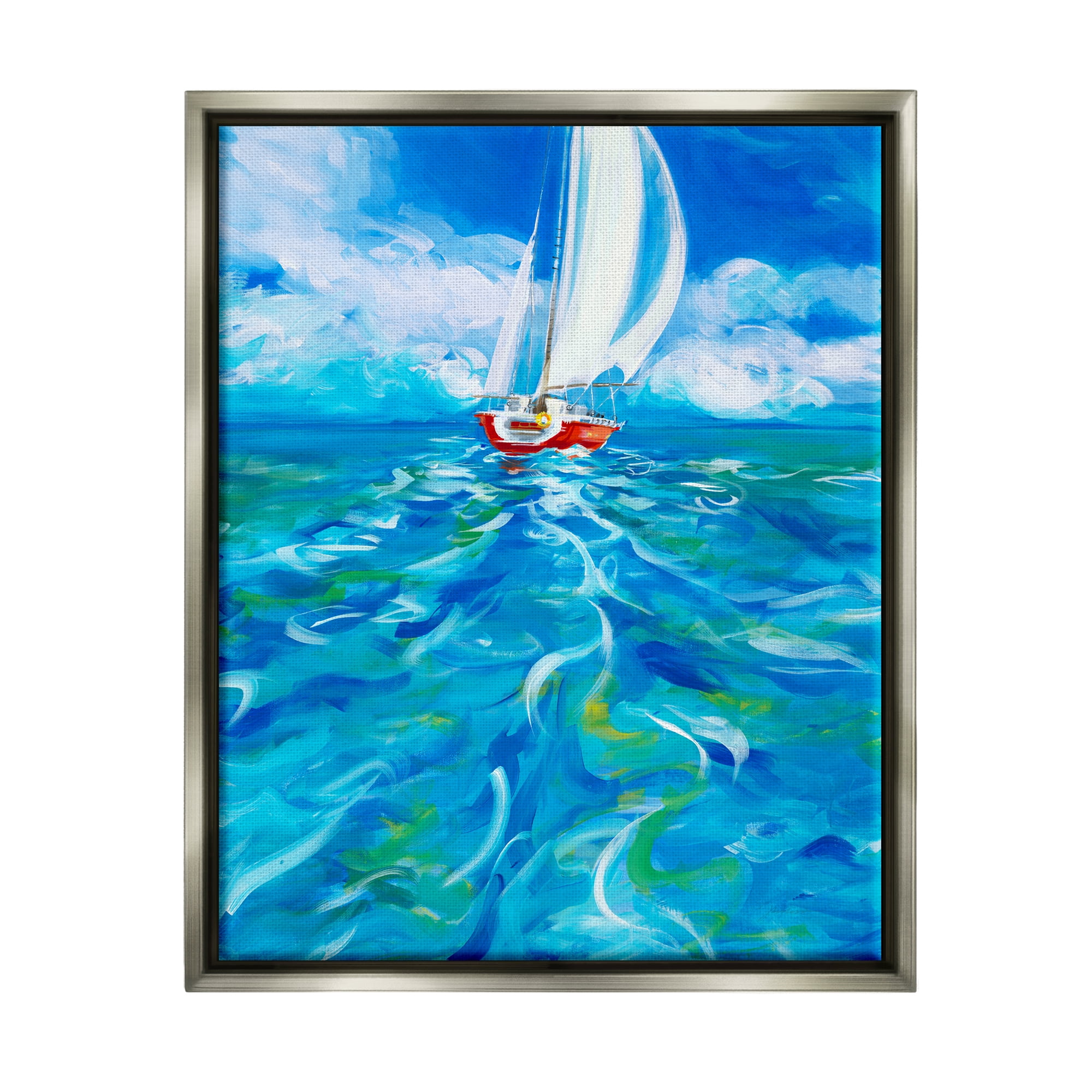 Stupell Industries Vivid Boat Wake Transportation Painting Gray Floater Framed Art Print Wall Art, 25 x 31