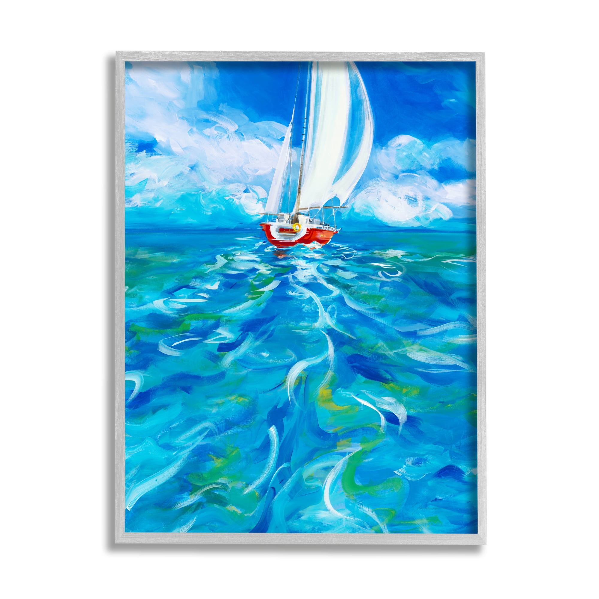 Stupell Industries Vivid Boat Wake Transportation Painting Gray Framed Art Print Wall Art, 16 x 20