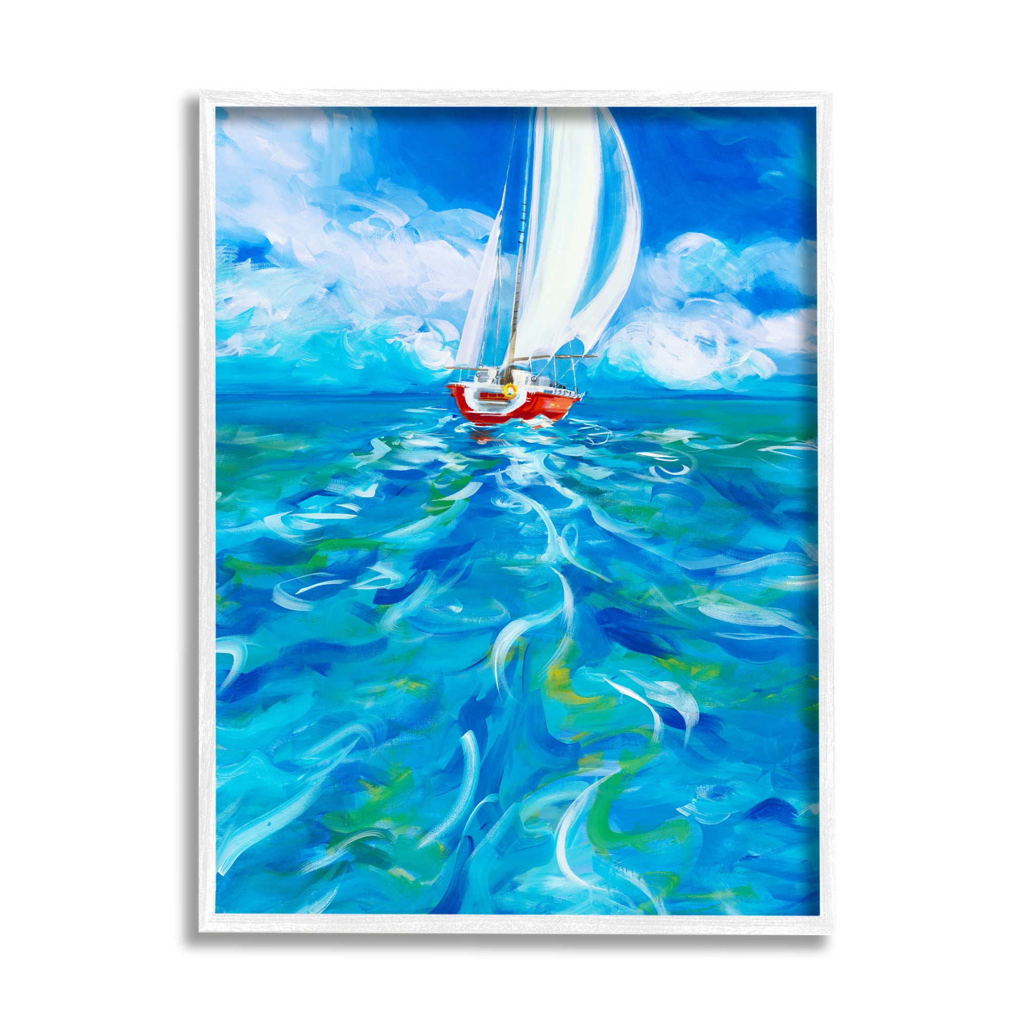 Stupell Industries Vivid Boat Wake Transportation Painting White Framed Art Print Wall Art, 24 x 30