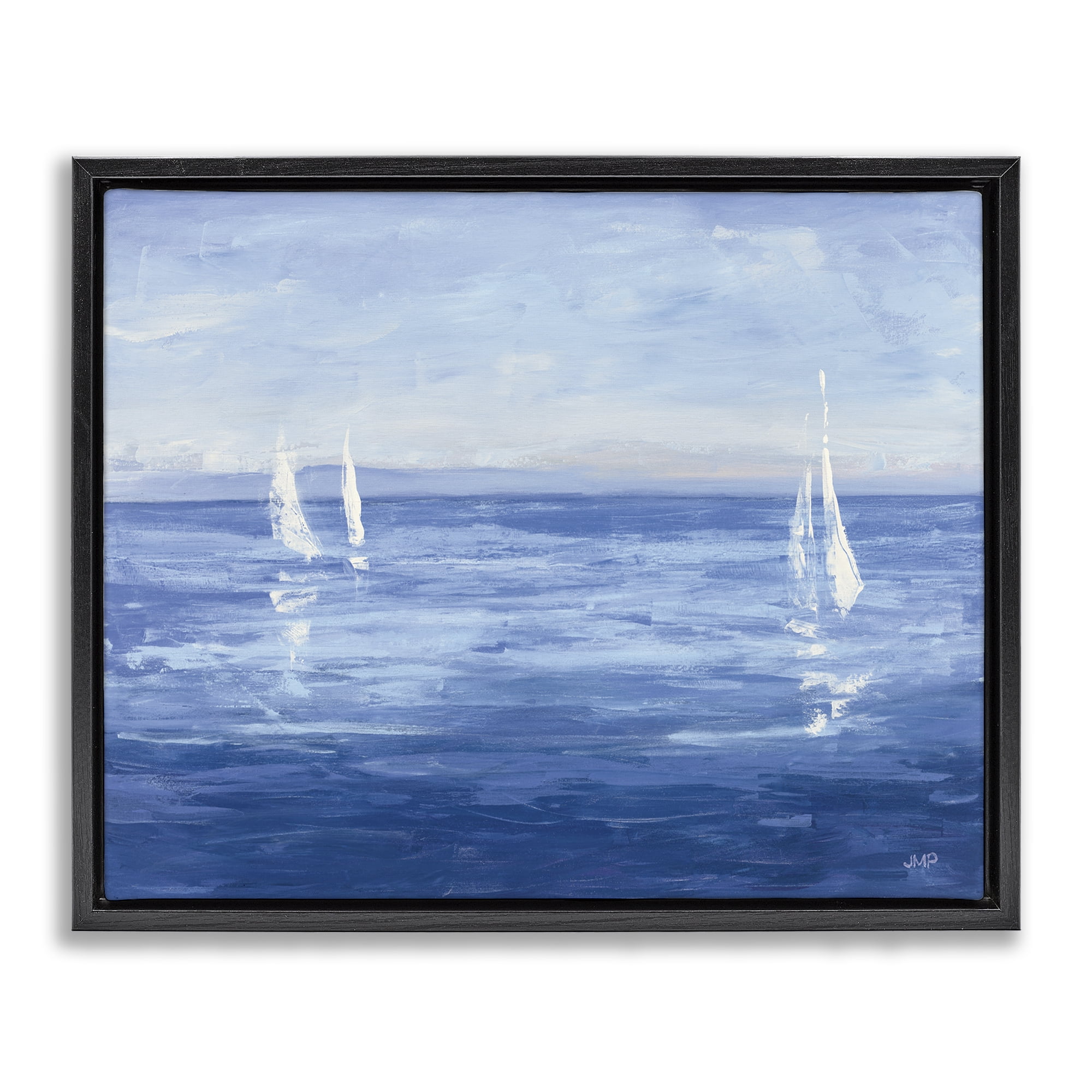 Stupell Industries Vivid Boats Open Sail Nautical & Beach Painting Black Floater Framed Canvas Art Print Wall Art, 31 x 25