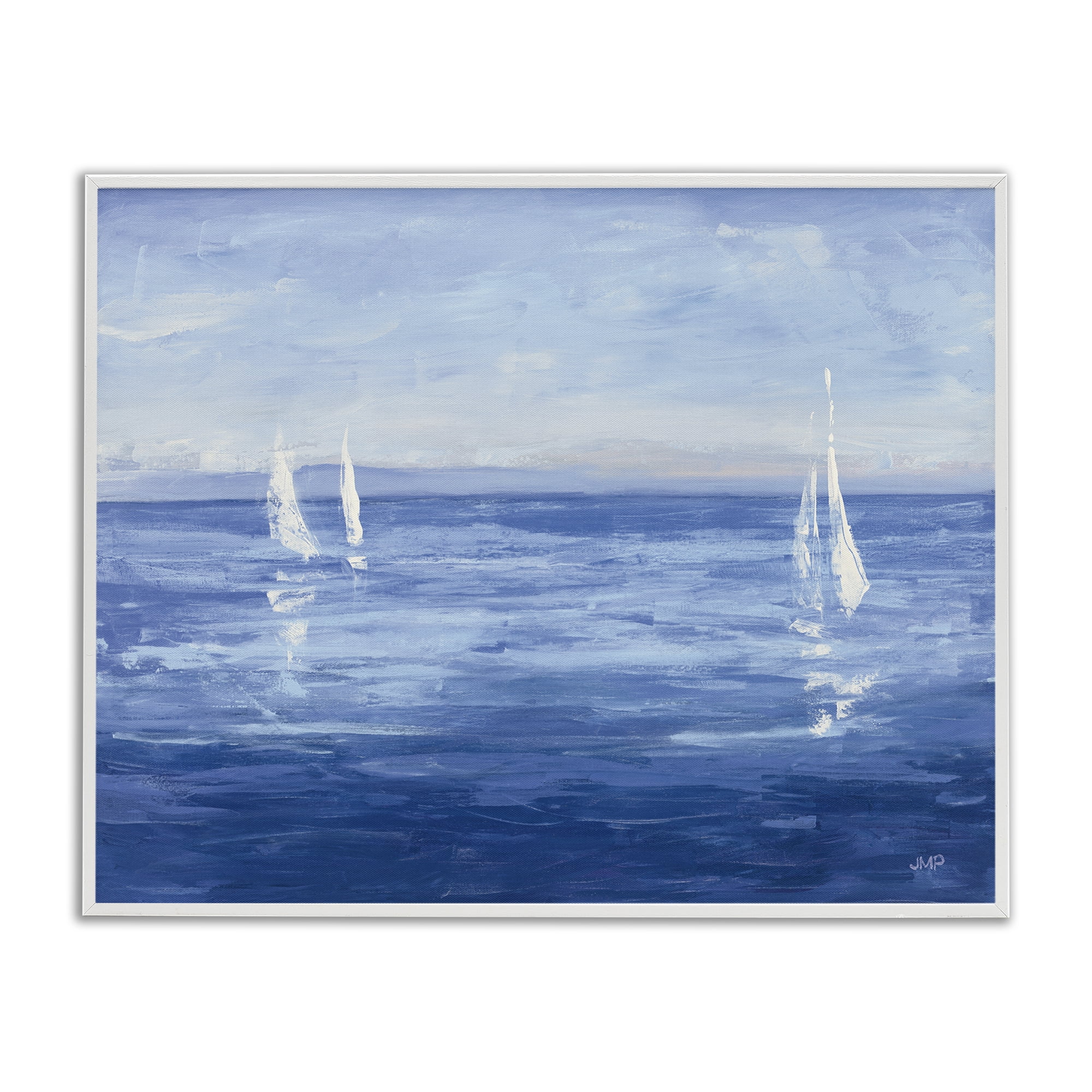 Stupell Industries Vivid Boats Open Sail Nautical & Beach Painting White Framed Art Print Wall Art, 14 x 11