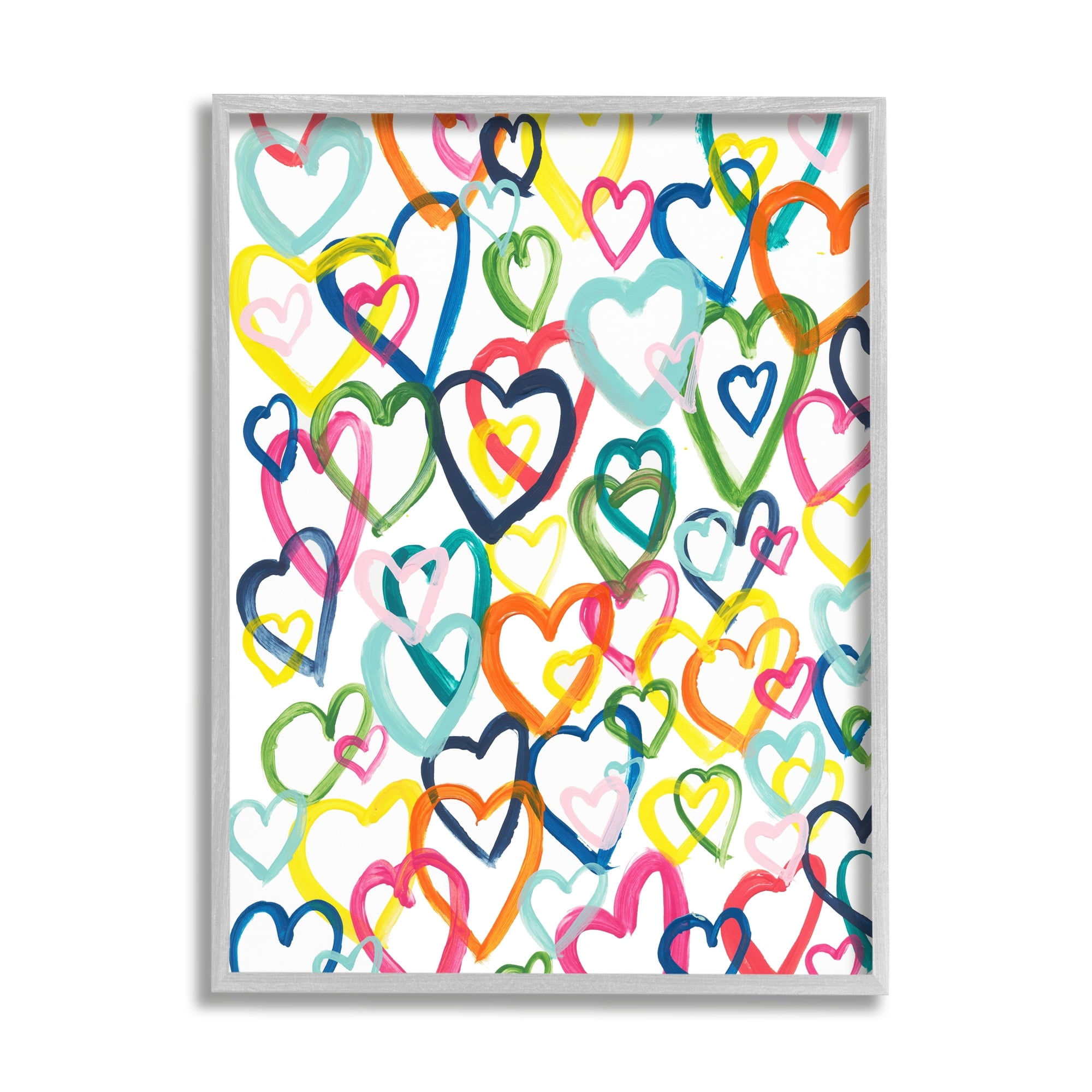 Stupell Industries Vivid Bold Hearts Pattern Abstract Design Paintings Gray Framed Art Print Wall Art, 11x14, by Bronwyn Baker
