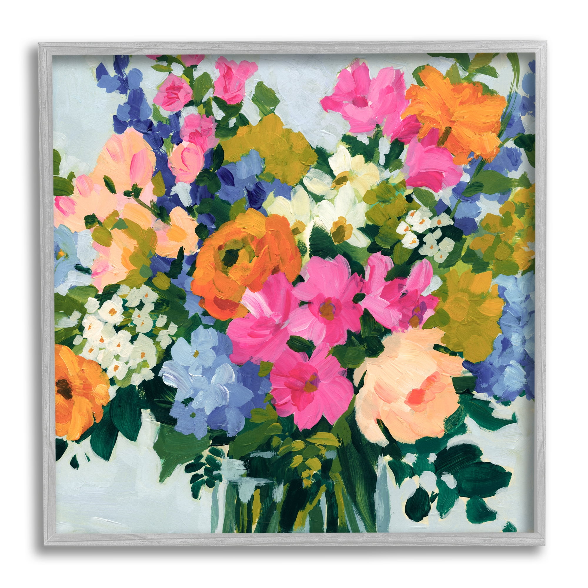 Stupell Industries Vivid Bouquet Blooms Botanical & Floral Painting Gray Framed Art Print Wall Art, 24 x 24