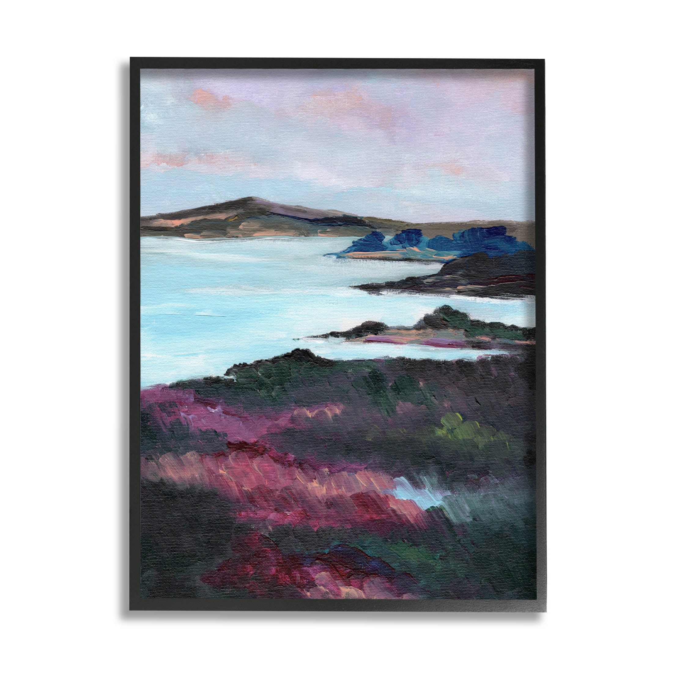 Stupell Industries Vivid Brushed Meadow Lake Edge Painting Black Framed Art Print Wall Art, Design by Nikita Jariwala