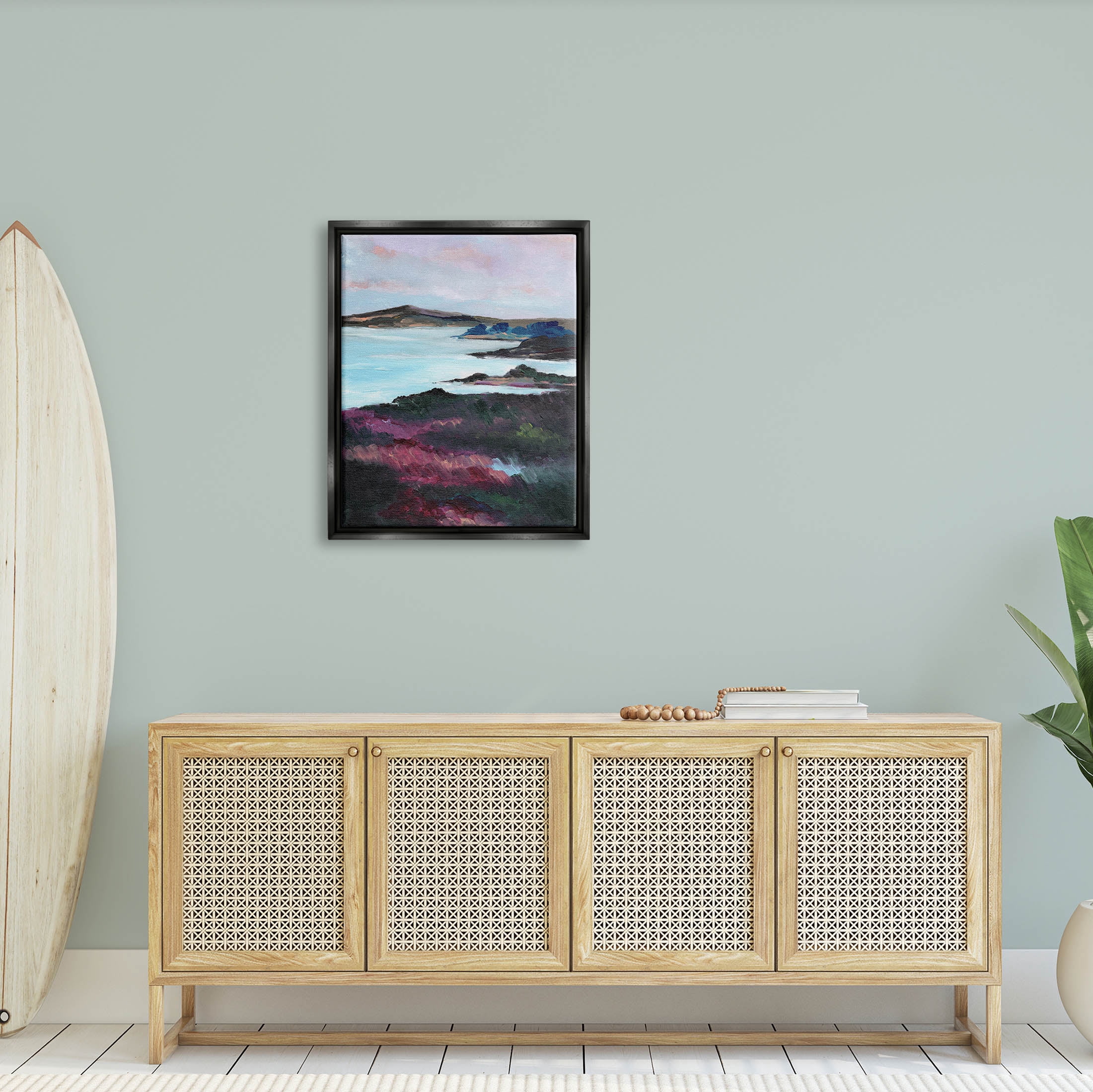 Stupell Industries Vivid Brushed Meadow Lake Edge Painting Jet Black Floating Framed Canvas Print Wall Art, Design by Nikita Jariwala