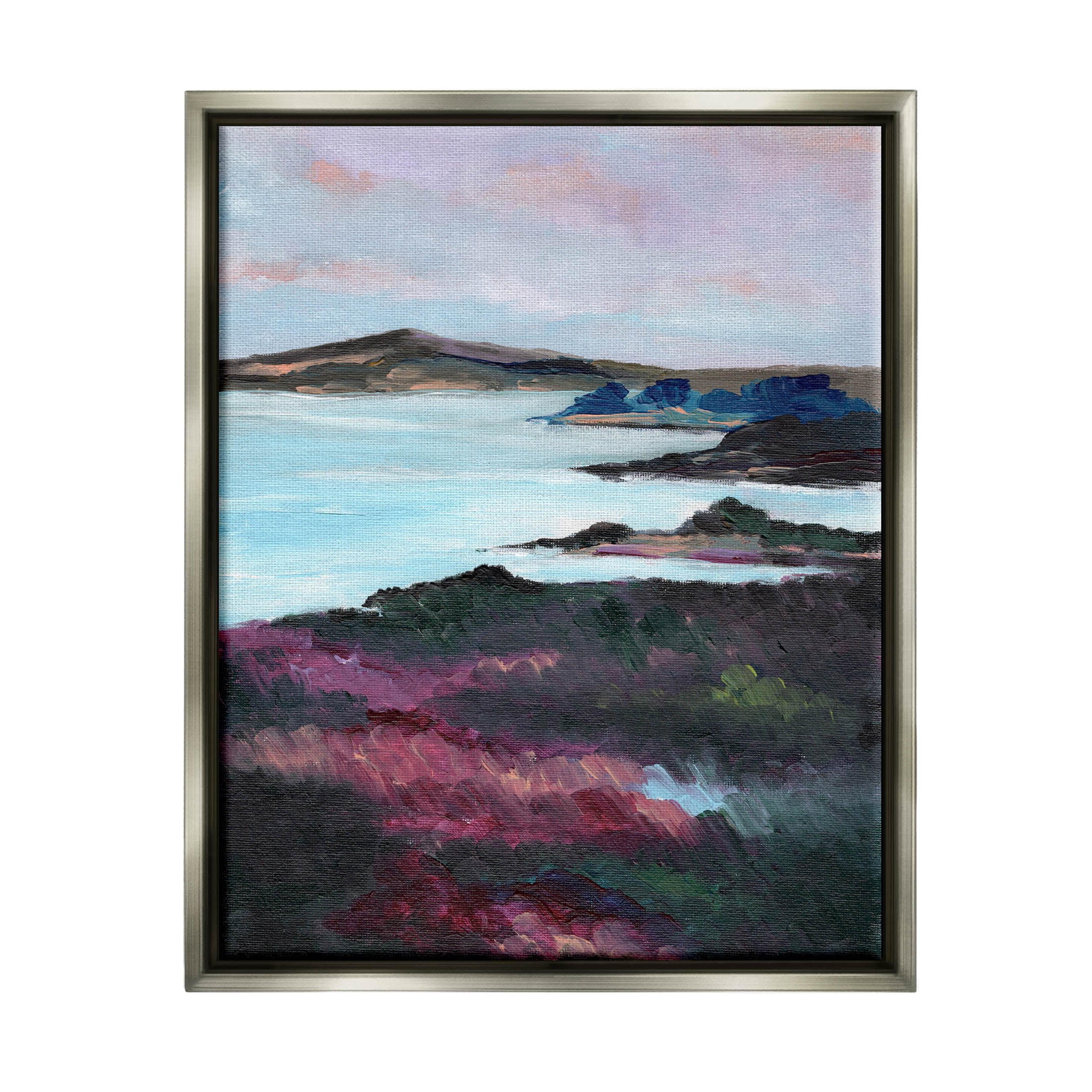Stupell Industries Vivid Brushed Meadow Lake Edge Painting Luster Gray Floating Framed Canvas Print Wall Art, Design by Nikita Jariwala