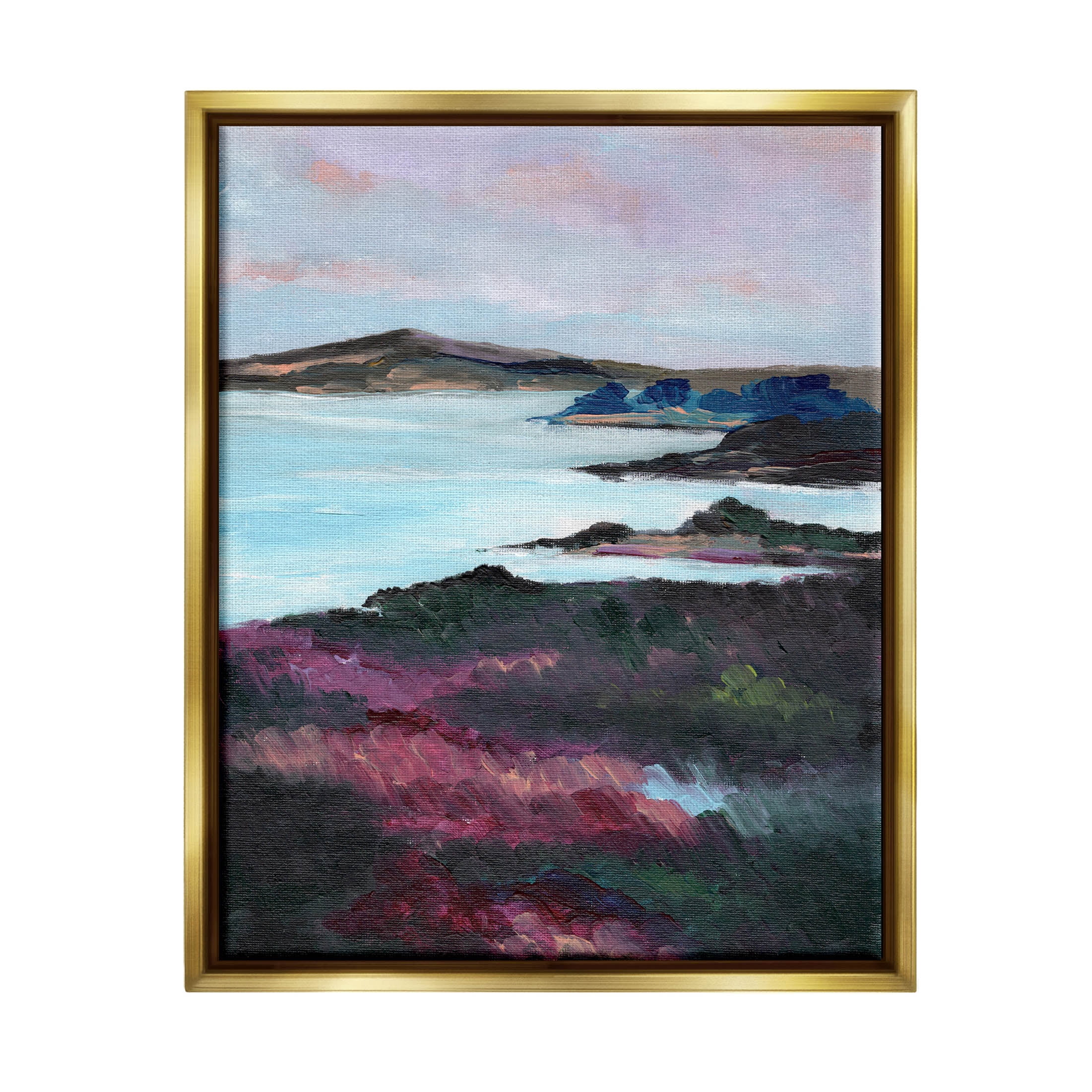 Stupell Industries Vivid Brushed Meadow Lake Edge Painting Metallic Gold Floating Framed Canvas Print Wall Art, Design by Nikita Jariwala