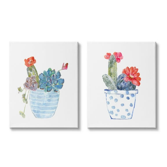 Stupell Industries Vivid Cactus Blossoms Potted Graphic Art Gallery Wrapped Canvas Print Wall Art, Set of 2, Design by Sally Swatland