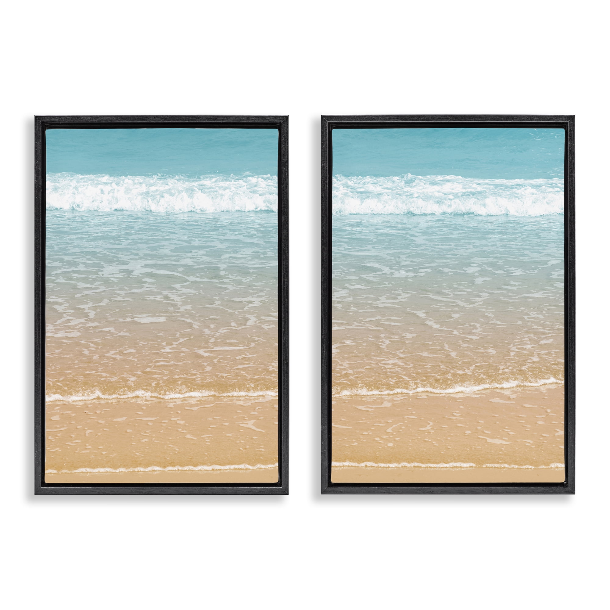 Stupell Industries Vivid Calming Beach Views Nautical & Beach Photography Black Floater Framed Canvas Art Print Wall Art, 21 x 31, Set of 2